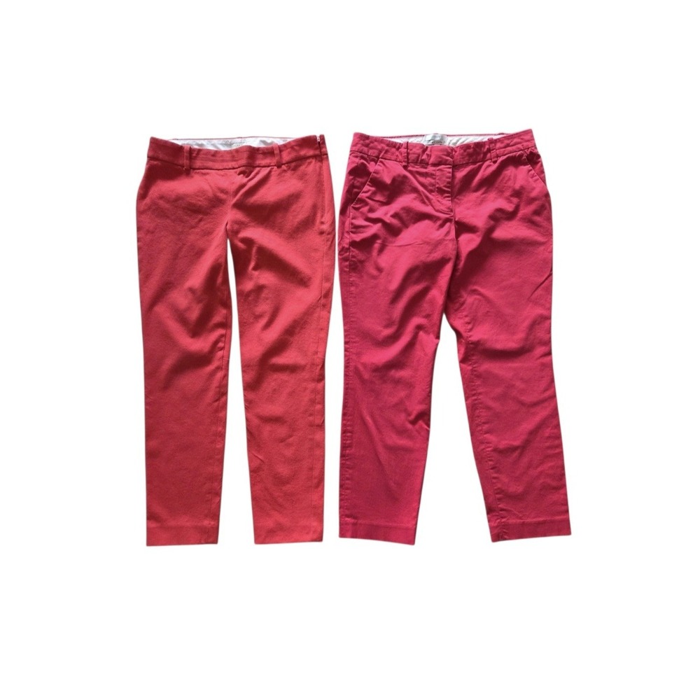 J.Crew Cafe Capri Stretch Pants Lot 2 Women's Size 4 Red Pink Cropped Preppy Y2K